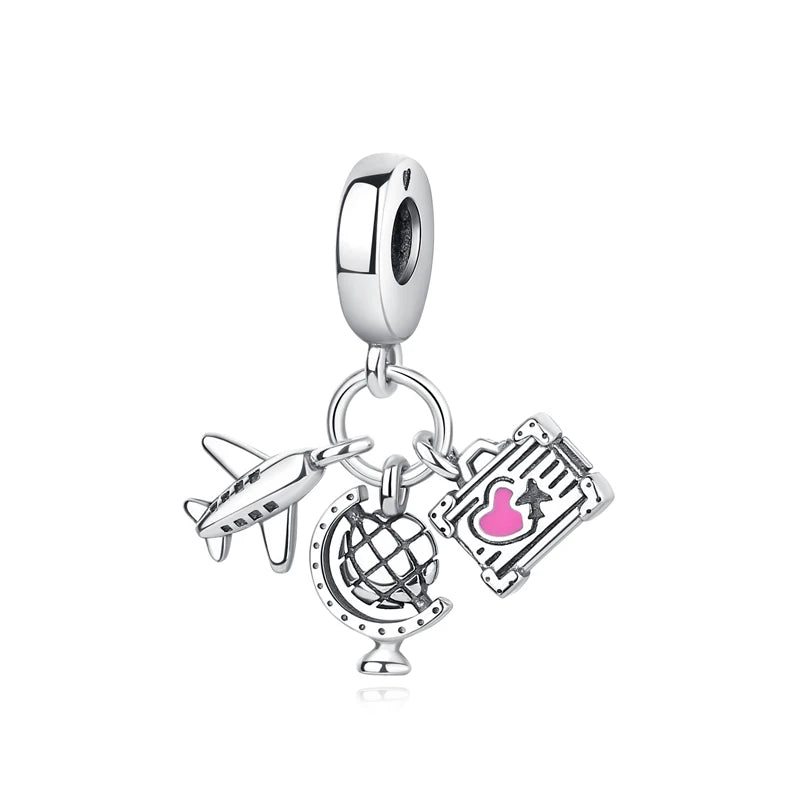 Sterling Silver Travel Charms - London, Paris, Suitcase Beads