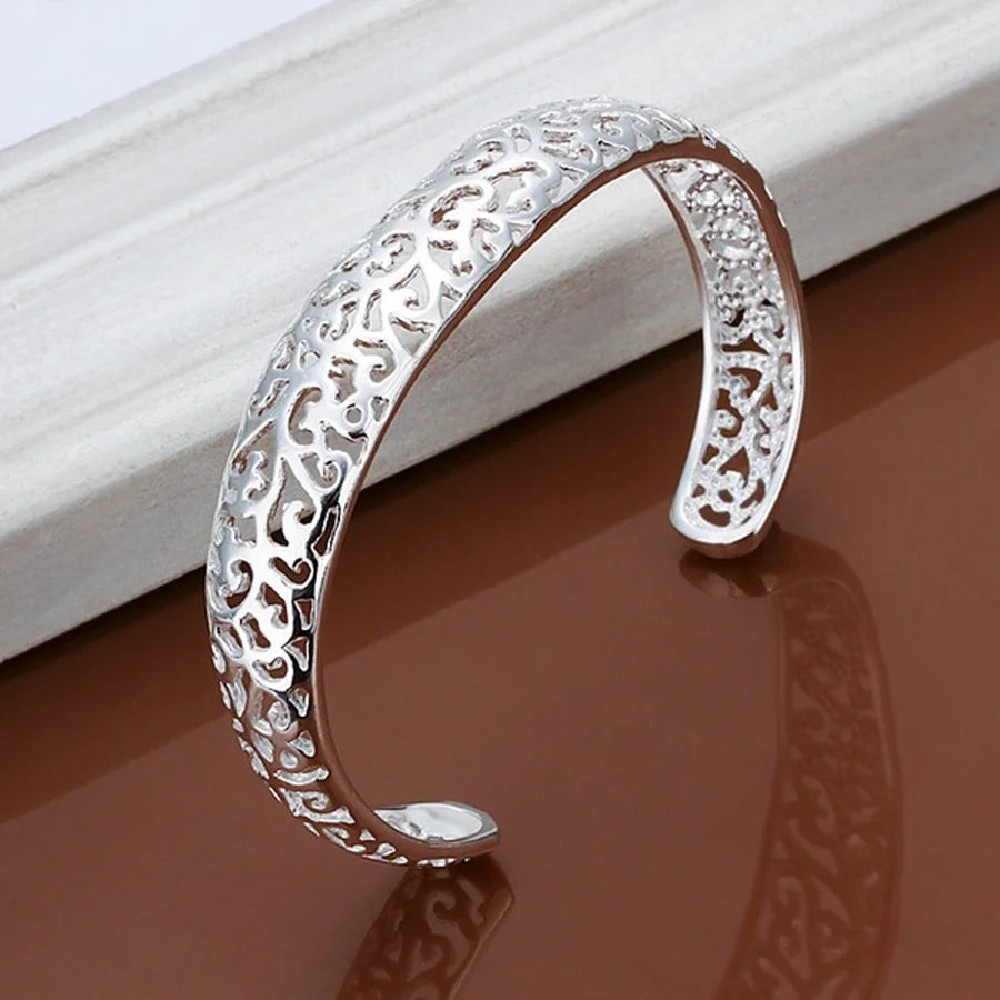 Sterling Silver Open Bangle Bracelet - Adjustable Cuff Gift