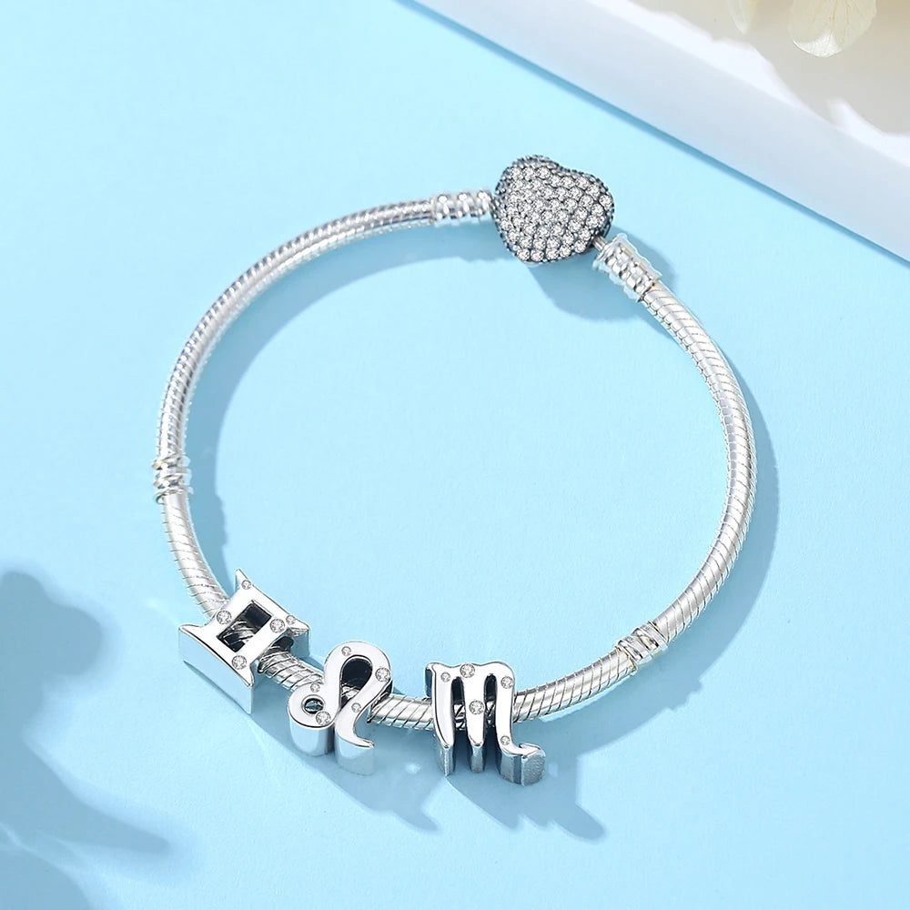 Sterling Silver Zodiac & Letter Charms - Personalized Alphabet Beads