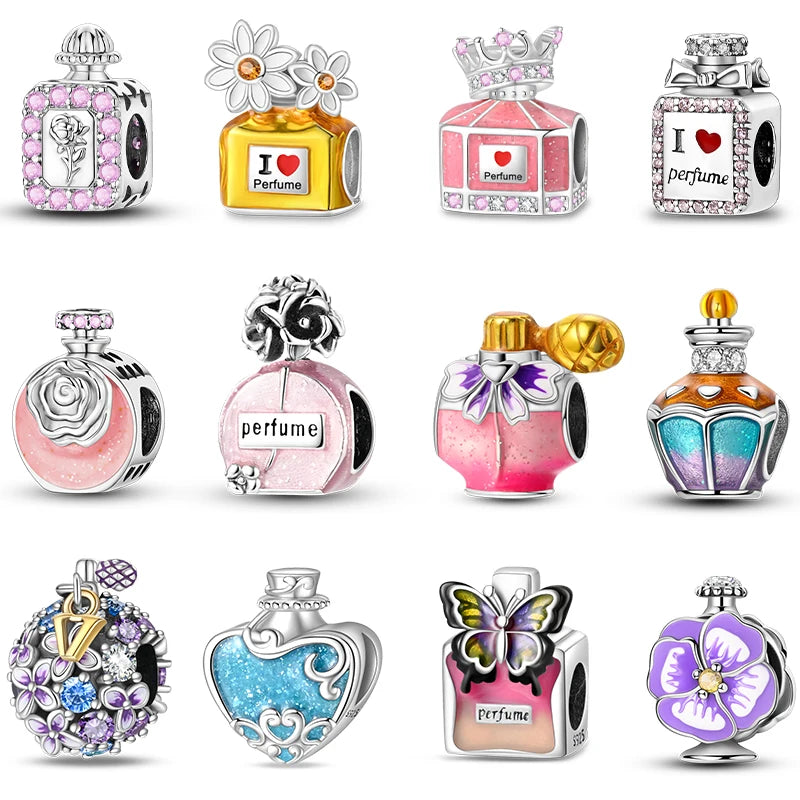 Sterling Silver Crown Perfume Bottle Charms - Romantic Gift Beads
