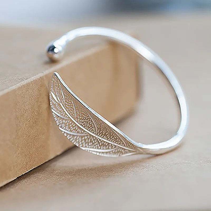 Sterling Silver Leaf Cuff Bracelet - Adjustable Nature Gift