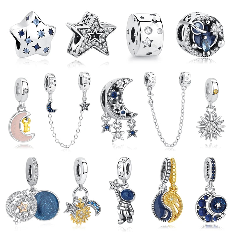 Sterling Silver Celestial Charms - Star, Moon, Sun & Spaceman Beads