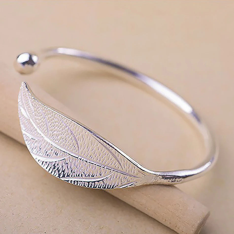 Sterling Silver Leaf Cuff Bracelet - Adjustable Nature Gift