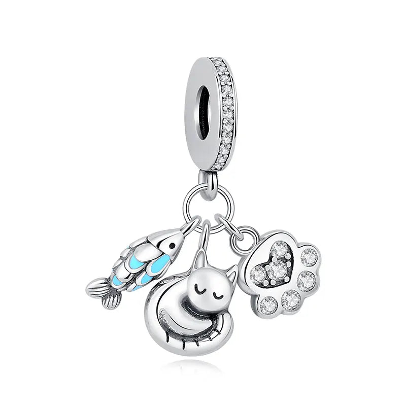 Sterling Silver Pet Paw Print Charms - Dog & Cat Lover Gift