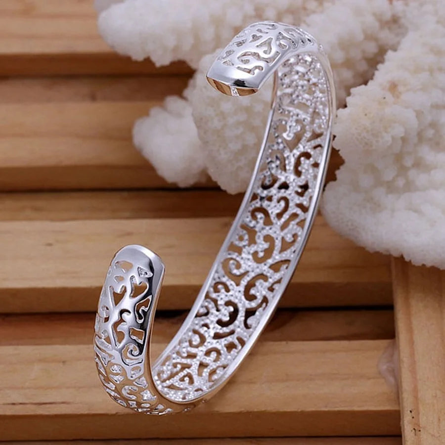 Sterling Silver Open Bangle Bracelet - Adjustable Cuff Gift