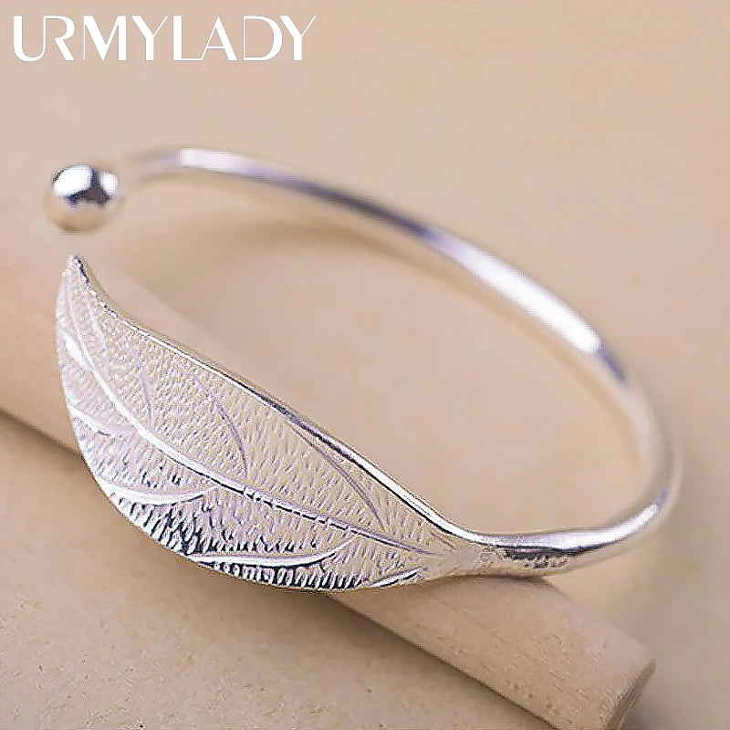 Sterling Silver Leaf Cuff Bracelet - Adjustable Nature Gift