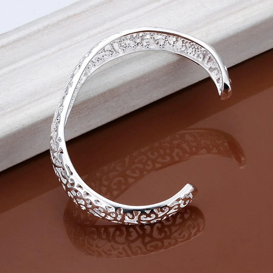 Sterling Silver Open Bangle Bracelet - Adjustable Cuff Gift