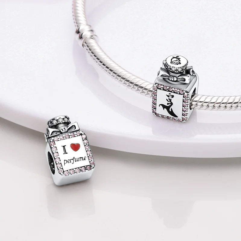 Sterling Silver Crown Perfume Bottle Charms - Romantic Gift Beads