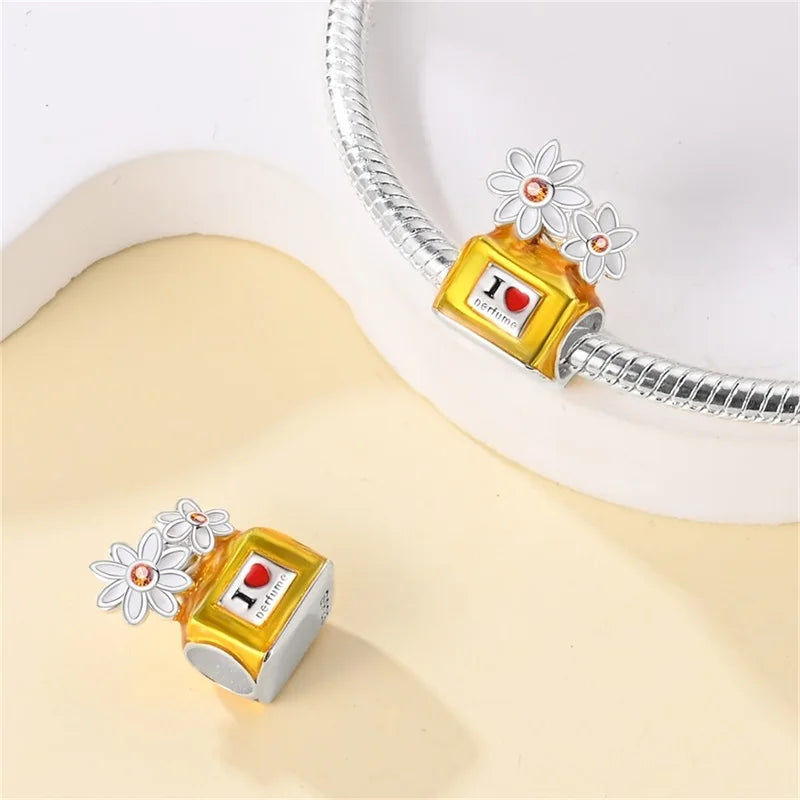 Sterling Silver Crown Perfume Bottle Charms - Romantic Gift Beads