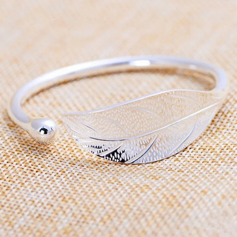 Sterling Silver Leaf Cuff Bracelet - Adjustable Nature Gift