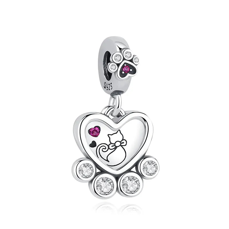 Sterling Silver Pet Paw Print Charms - Dog & Cat Lover Gift