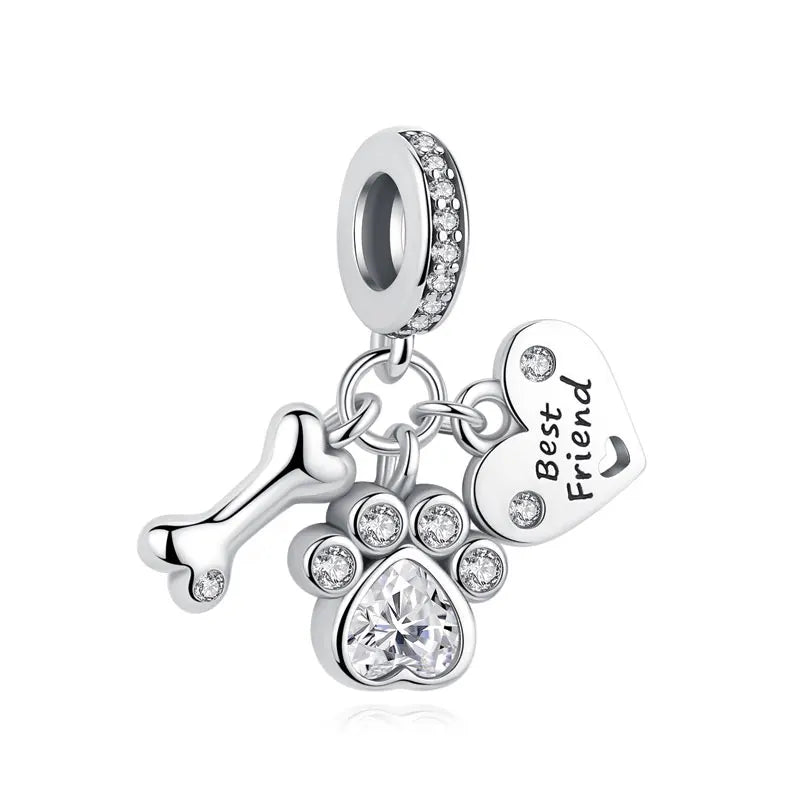 Sterling Silver Pet Paw Print Charms - Dog & Cat Lover Gift
