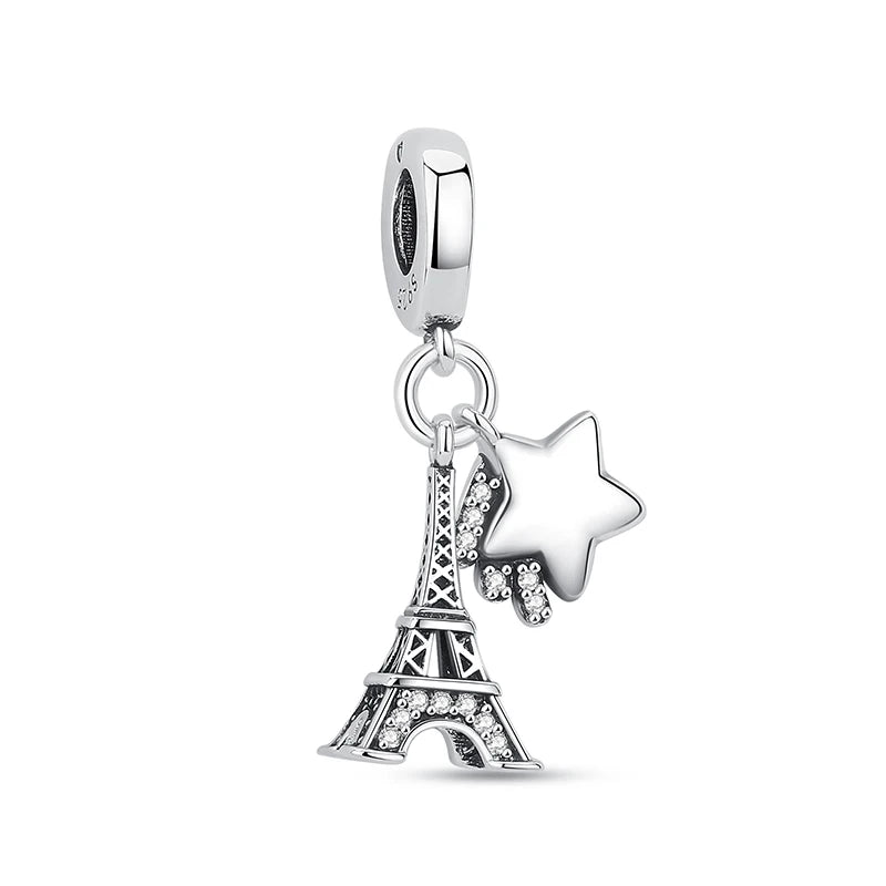 Sterling Silver Travel Charms - London, Paris, Suitcase Beads