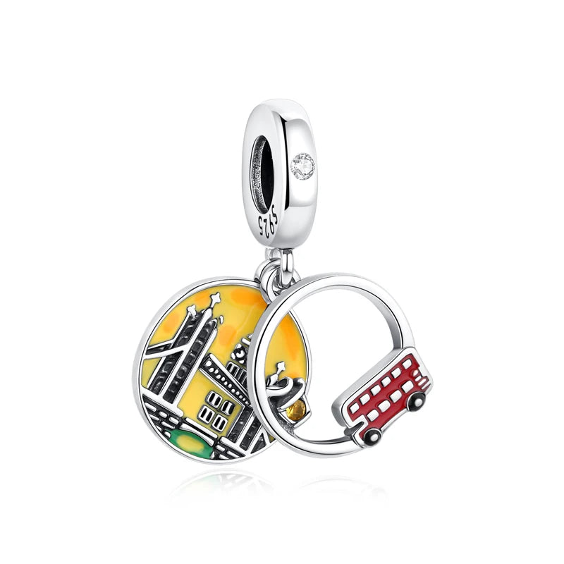 Sterling Silver Travel Charms - London, Paris, Suitcase Beads
