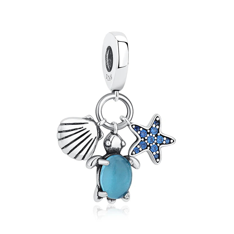Sterling Silver Ocean Charms - Sea Turtle & Starfish Beads