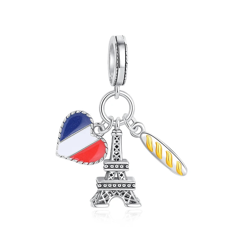 Sterling Silver Travel Charms - London, Paris, Suitcase Beads