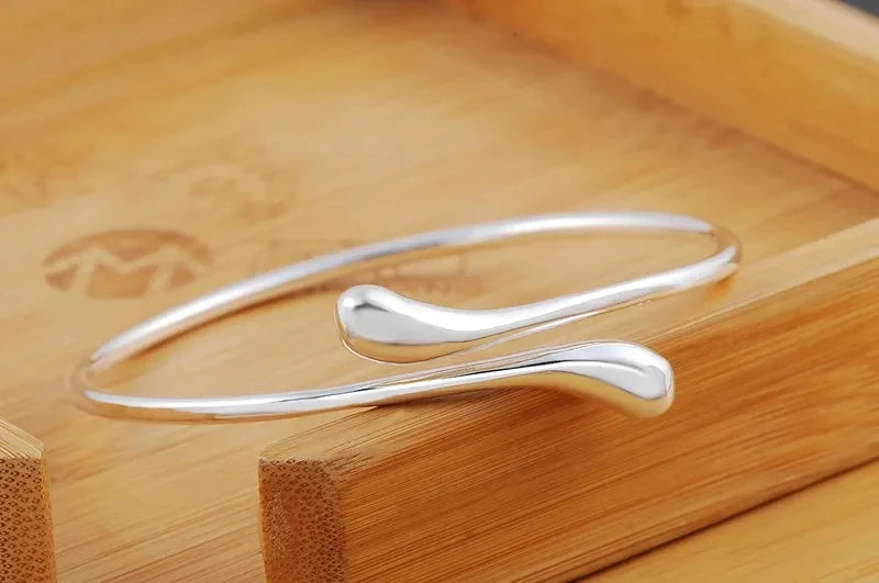 Sterling Silver Water Droplets Bracelet - Elegant Adjustable Bangle