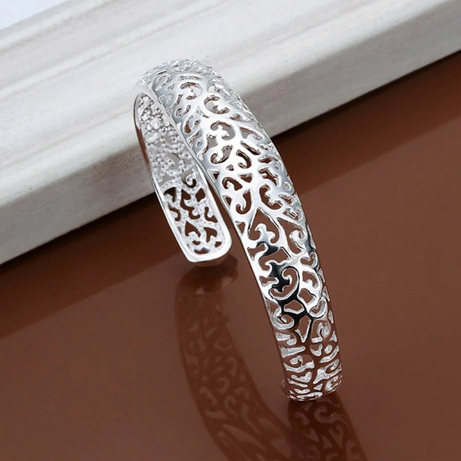 Sterling Silver Open Bangle Bracelet - Adjustable Cuff Gift