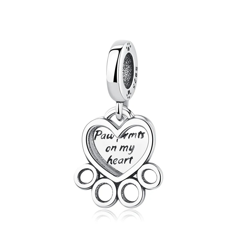 Sterling Silver Pet Paw Print Charms - Dog & Cat Lover Gift
