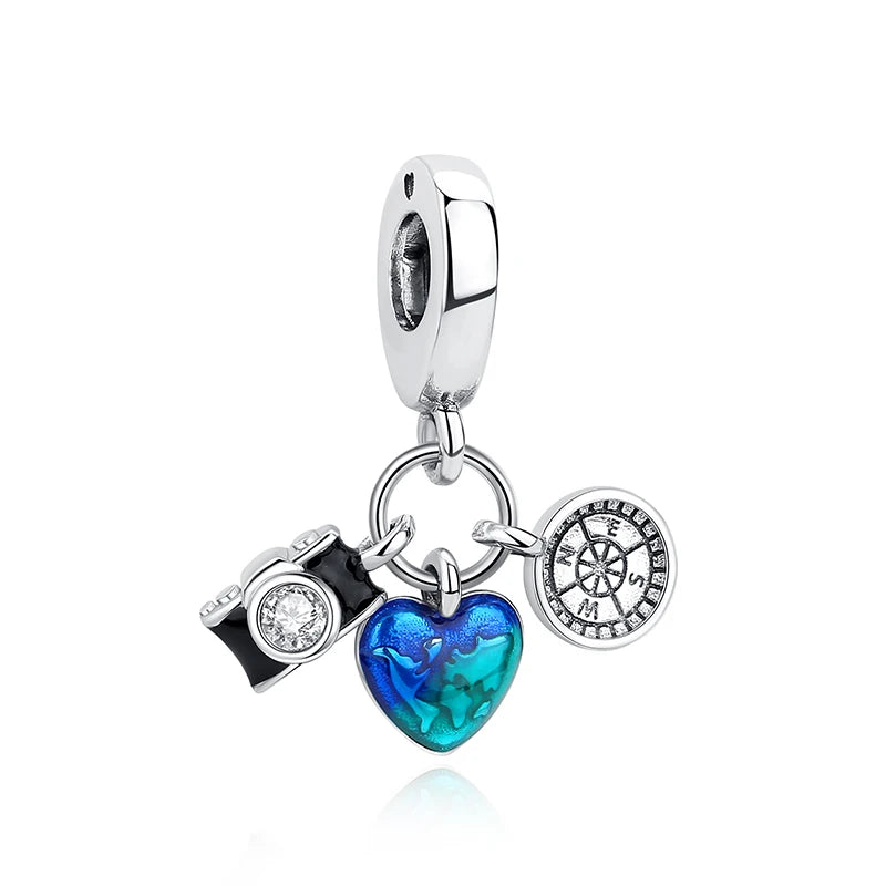 Sterling Silver Travel Charms - London, Paris, Suitcase Beads