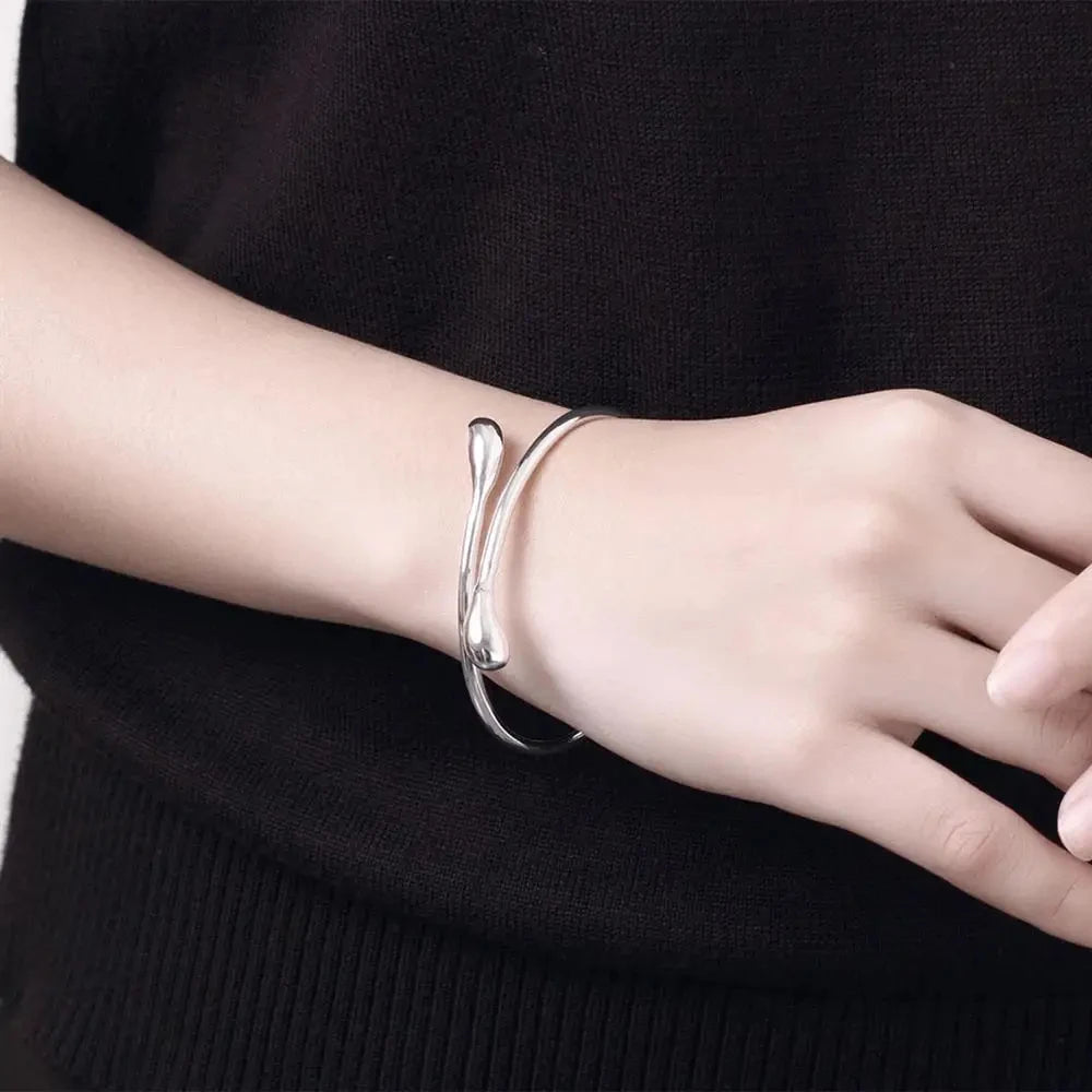 Sterling Silver Water Droplets Bracelet - Elegant Adjustable Bangle