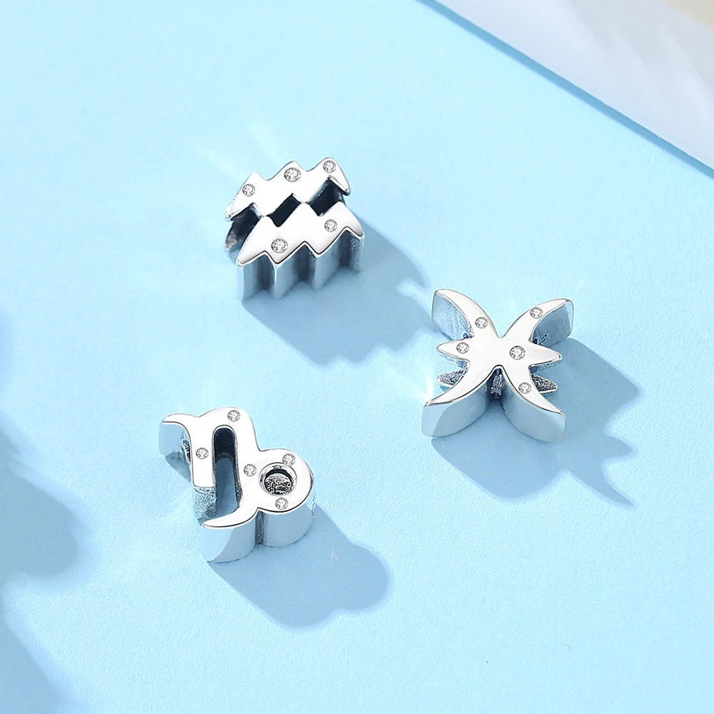 Sterling Silver Zodiac & Letter Charms - Personalized Alphabet Beads