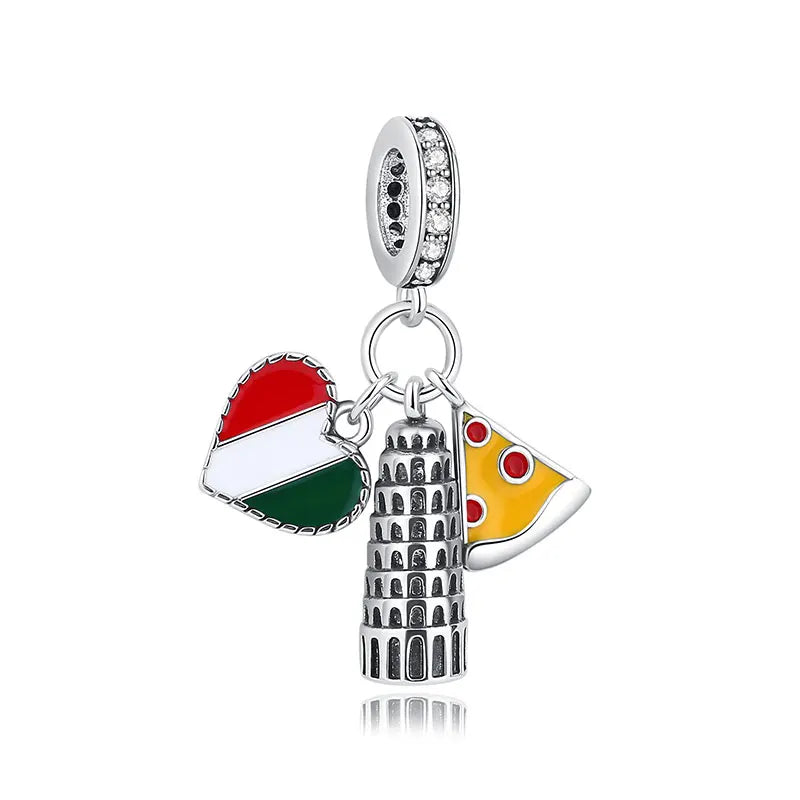 Sterling Silver Travel Charms - London, Paris, Suitcase Beads
