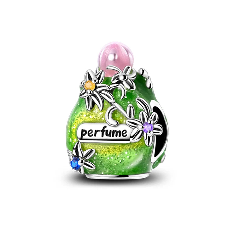 Sterling Silver Crown Perfume Bottle Charms - Romantic Gift Beads