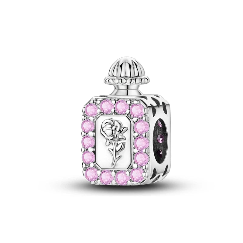 Sterling Silver Crown Perfume Bottle Charms - Romantic Gift Beads