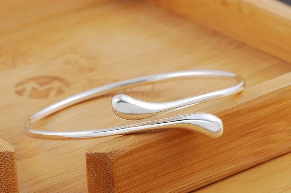 Sterling Silver Water Droplets Bracelet - Elegant Adjustable Bangle