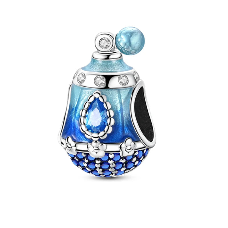 Sterling Silver Crown Perfume Bottle Charms - Romantic Gift Beads