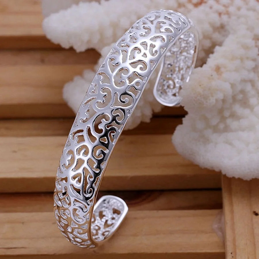 Sterling Silver Open Bangle Bracelet - Adjustable Cuff Gift