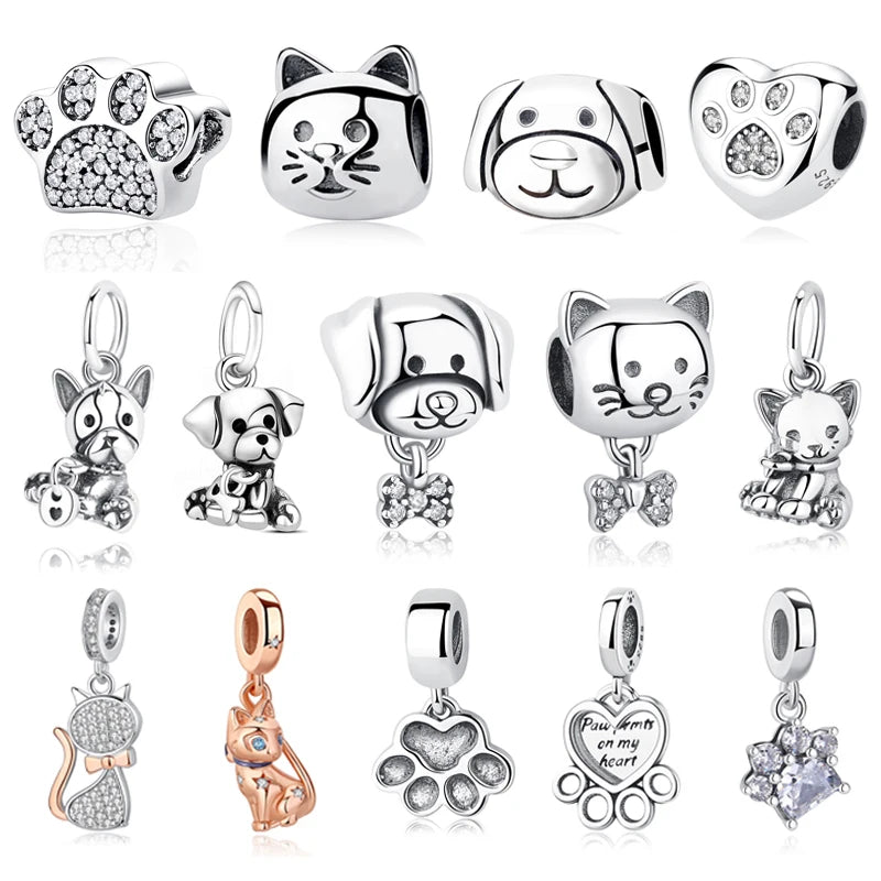 Sterling Silver Pet Paw Print Charms - Dog & Cat Lover Gift