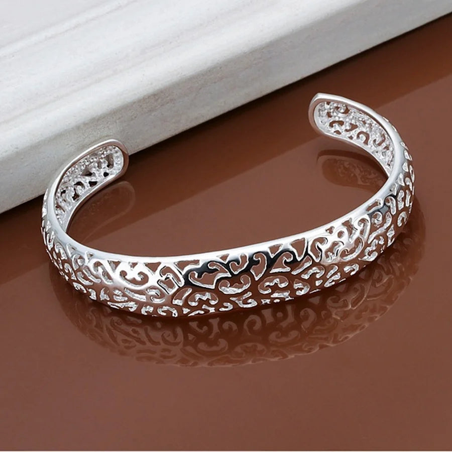 Sterling Silver Open Bangle Bracelet - Adjustable Cuff Gift