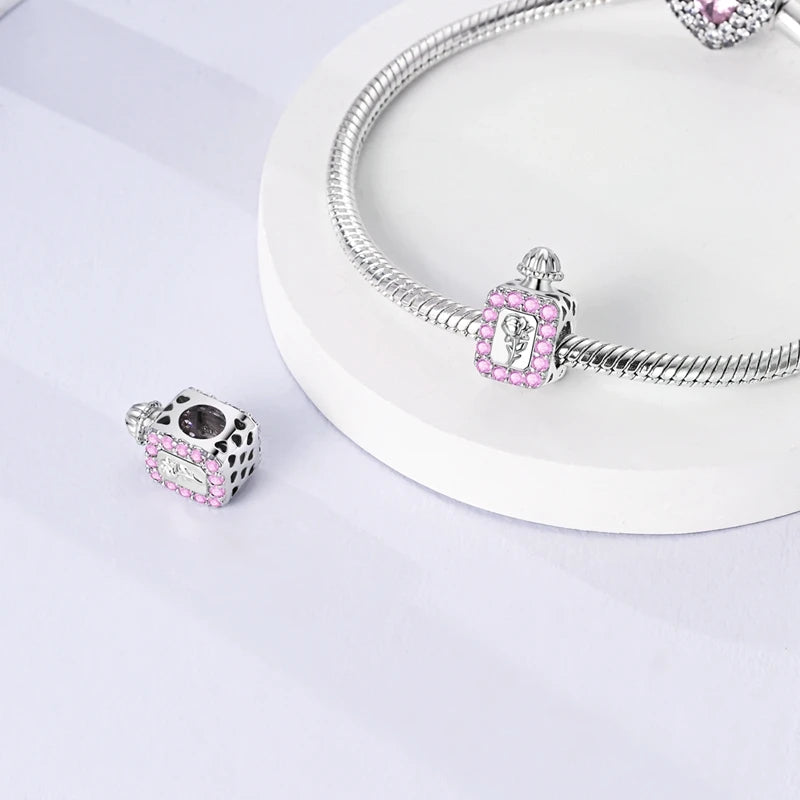 Sterling Silver Crown Perfume Bottle Charms - Romantic Gift Beads