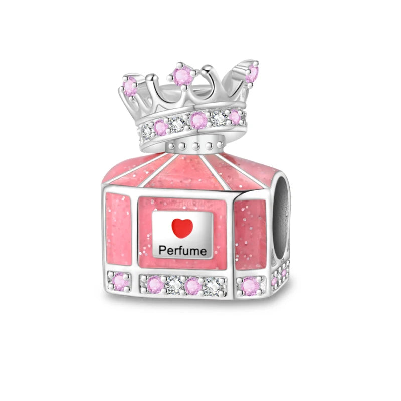 Sterling Silver Crown Perfume Bottle Charms - Romantic Gift Beads