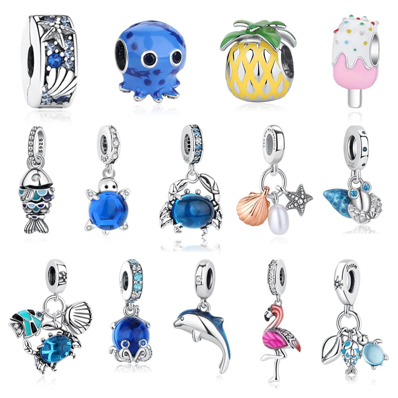 Sterling Silver Ocean Charms - Sea Turtle & Starfish Beads