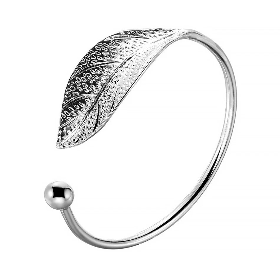 Sterling Silver Leaf Cuff Bracelet - Adjustable Nature Gift