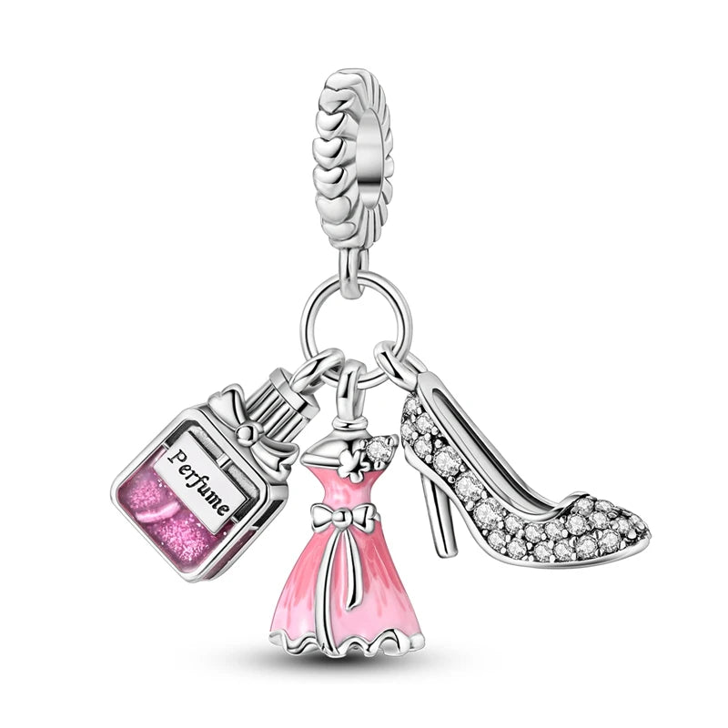 Sterling Silver Crown Perfume Bottle Charms - Romantic Gift Beads