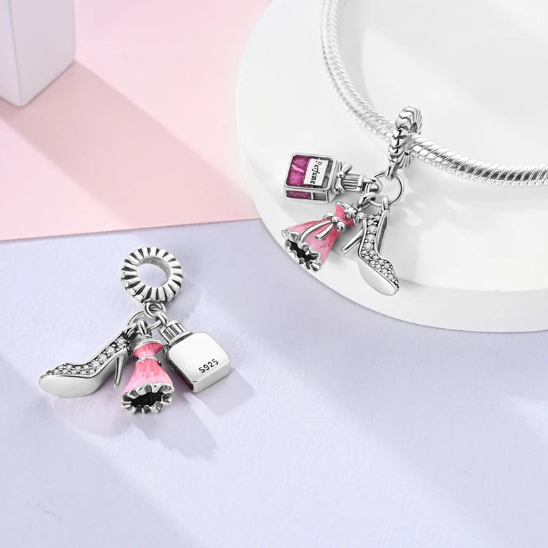 Sterling Silver Crown Perfume Bottle Charms - Romantic Gift Beads