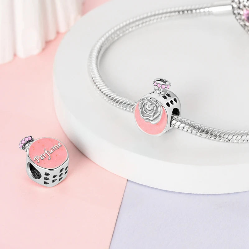 Sterling Silver Crown Perfume Bottle Charms - Romantic Gift Beads