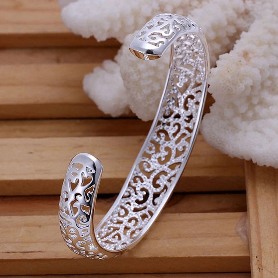 Sterling Silver Open Bangle Bracelet - Adjustable Cuff Gift