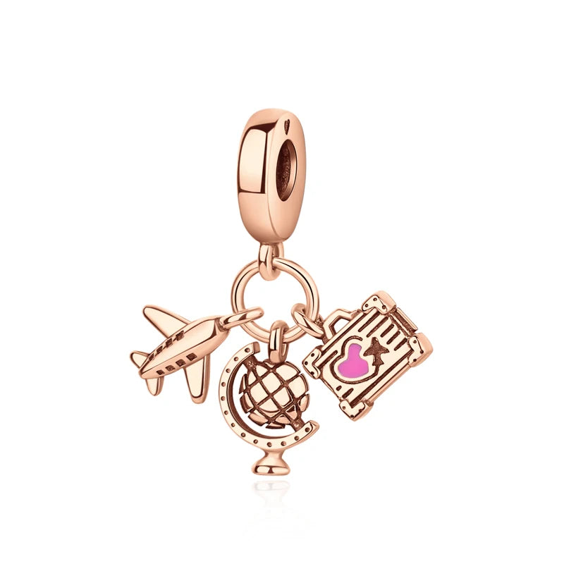 Sterling Silver Travel Charms - London, Paris, Suitcase Beads