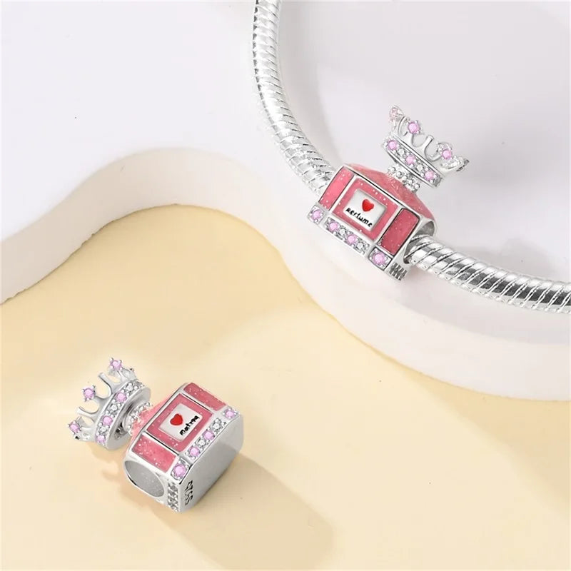 Sterling Silver Crown Perfume Bottle Charms - Romantic Gift Beads