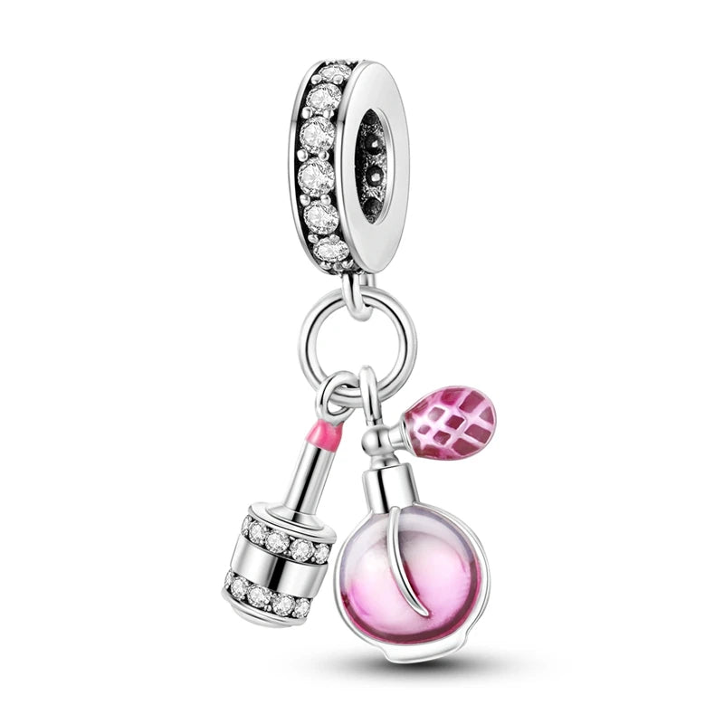 Sterling Silver Crown Perfume Bottle Charms - Romantic Gift Beads
