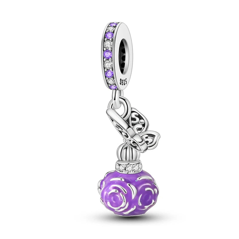 Sterling Silver Crown Perfume Bottle Charms - Romantic Gift Beads