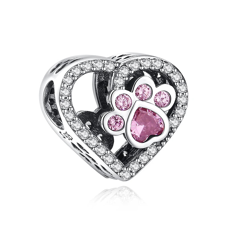 Sterling Silver Pet Paw Print Charms - Dog & Cat Lover Gift