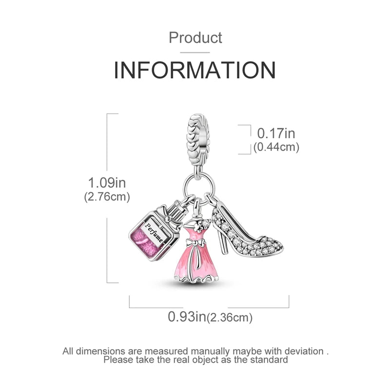 Sterling Silver Crown Perfume Bottle Charms - Romantic Gift Beads