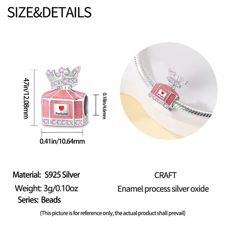 Sterling Silver Crown Perfume Bottle Charms - Romantic Gift Beads