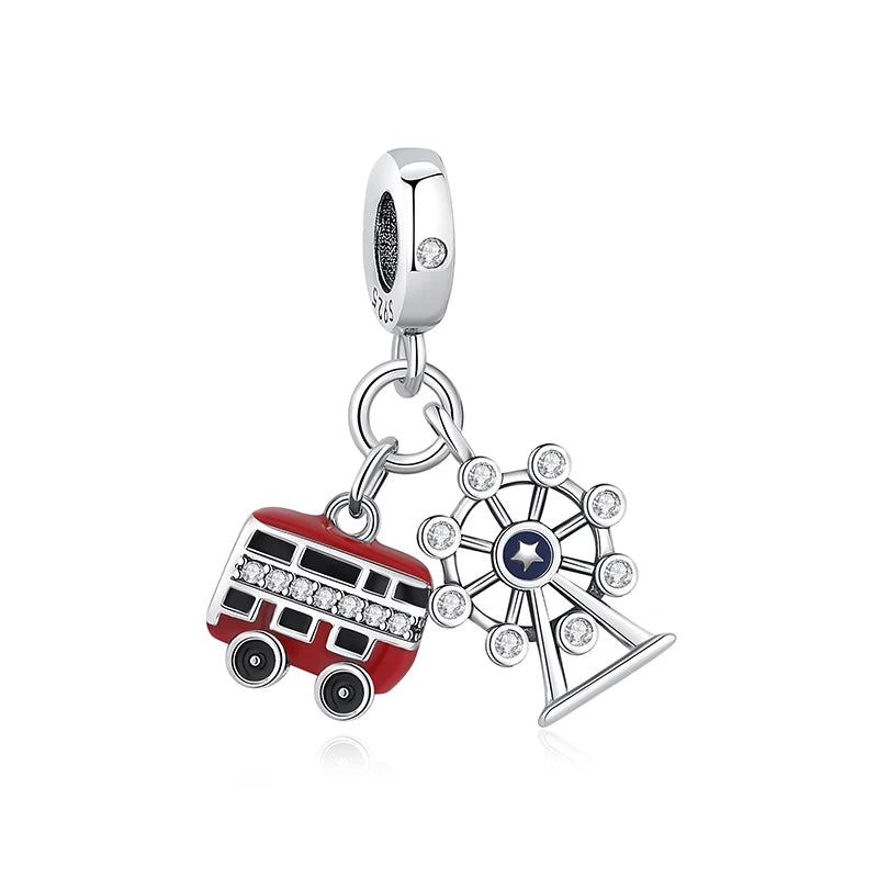 Sterling Silver Travel Charms - London, Paris, Suitcase Beads